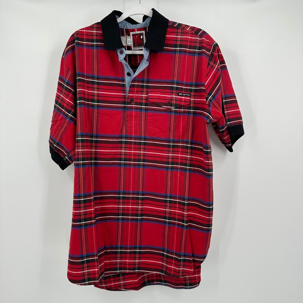 Mo Betta Mens Western Plaid Polo Shirt Sz XL Cowboy Rockabilly Americana Vintage